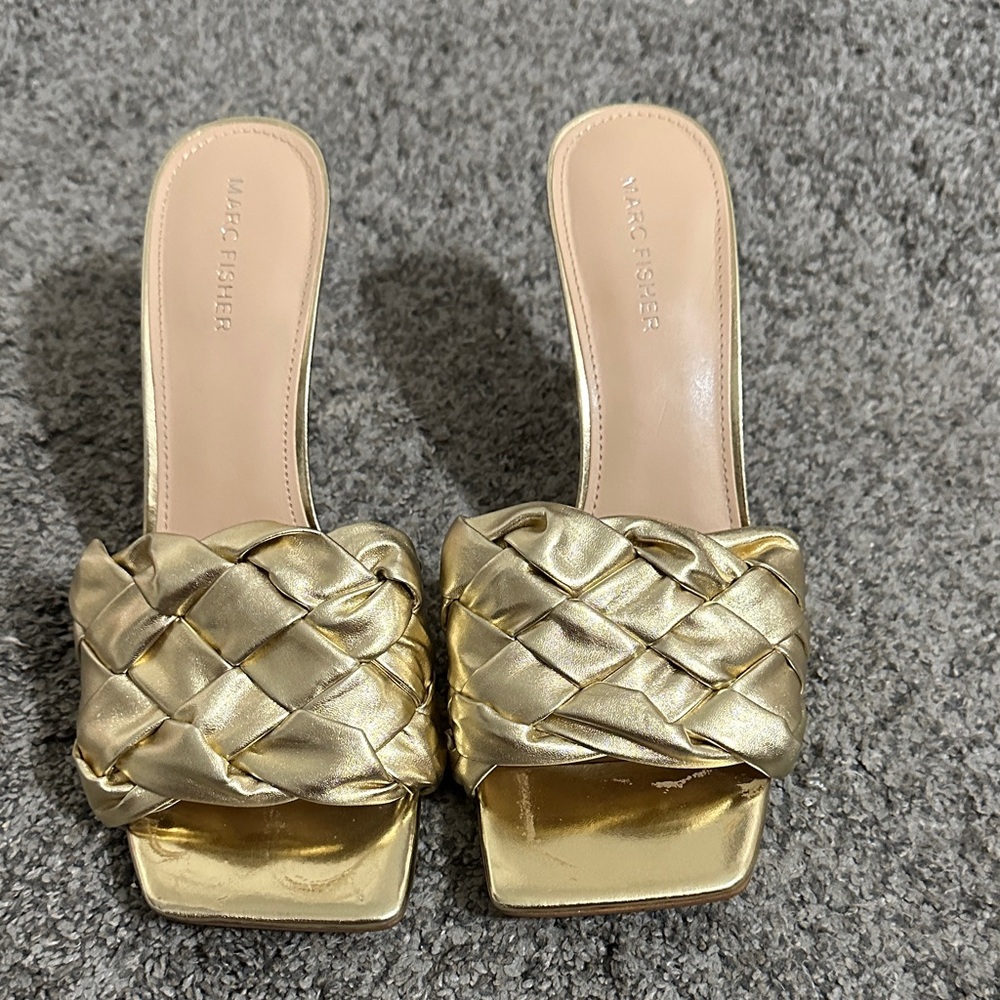 Marc Fisher Metallic Gold Braided Slide Mules